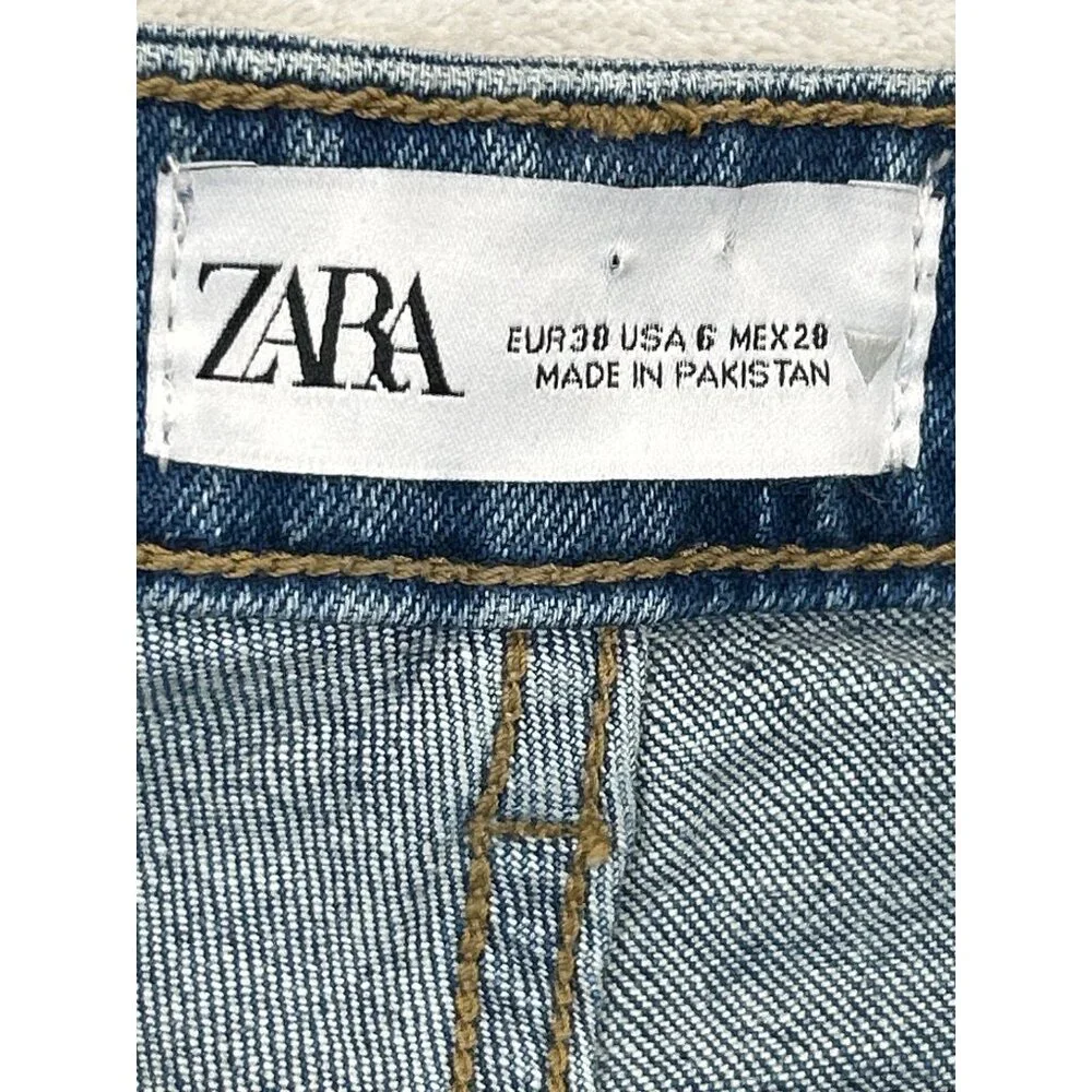 Zara Jeans Womens 6 Blue Denim Straight Skinny Split Ankle High Rise - Picture 5 of 10
